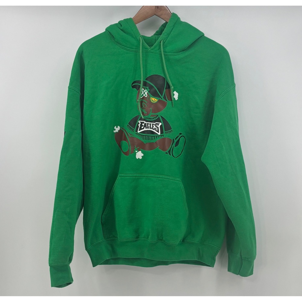 Philadelphia Eagles Hoodie Men's L Green Pullover Teddy Bear Graphic NFL